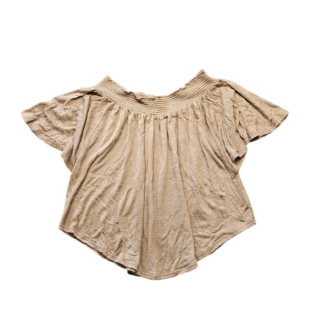 ONeill Womens Off The Shoulder Smocked Flutter Sleeve Top‎ Taupe Brown Size M